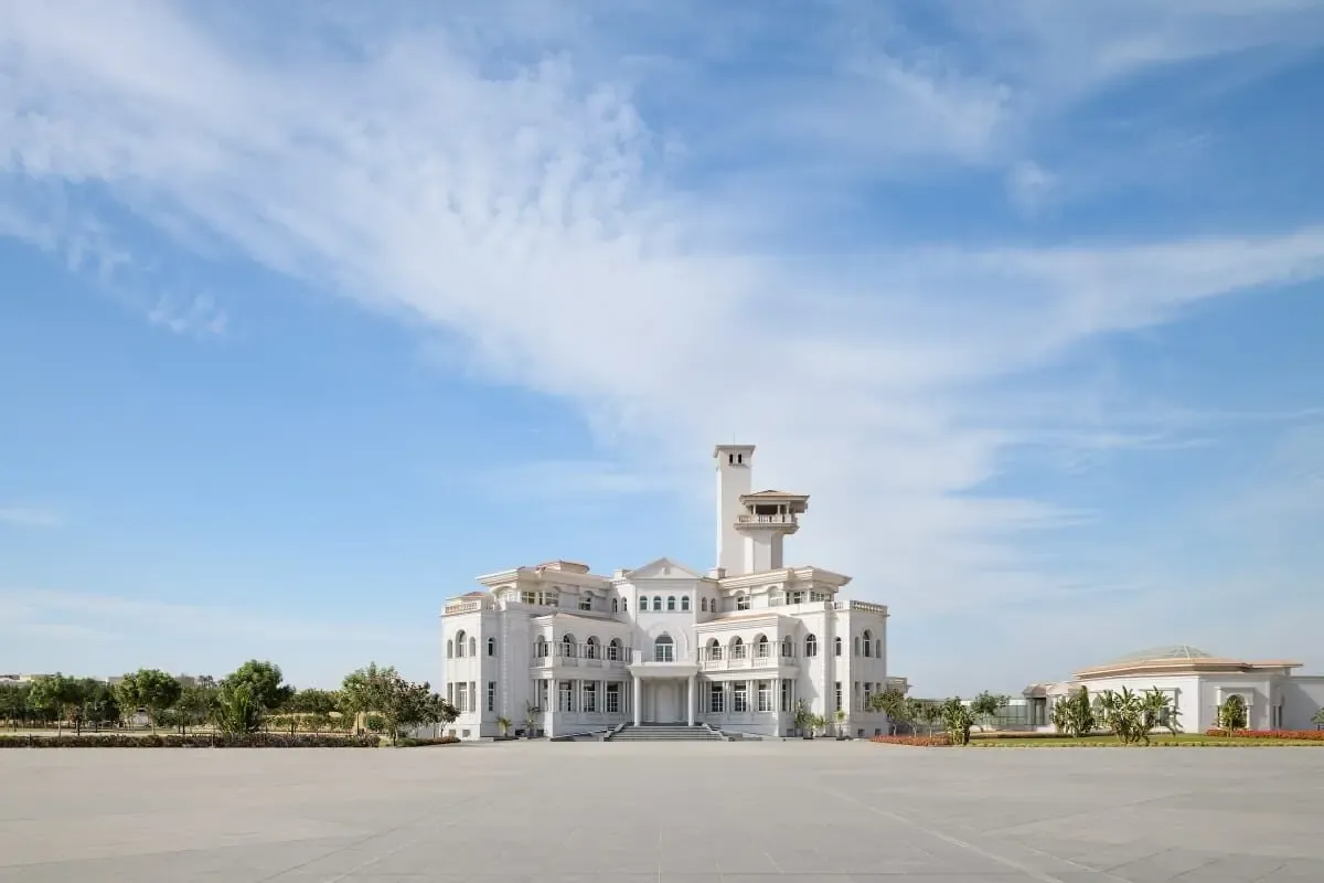 The palace and lake from above the plaza - real photograph.  